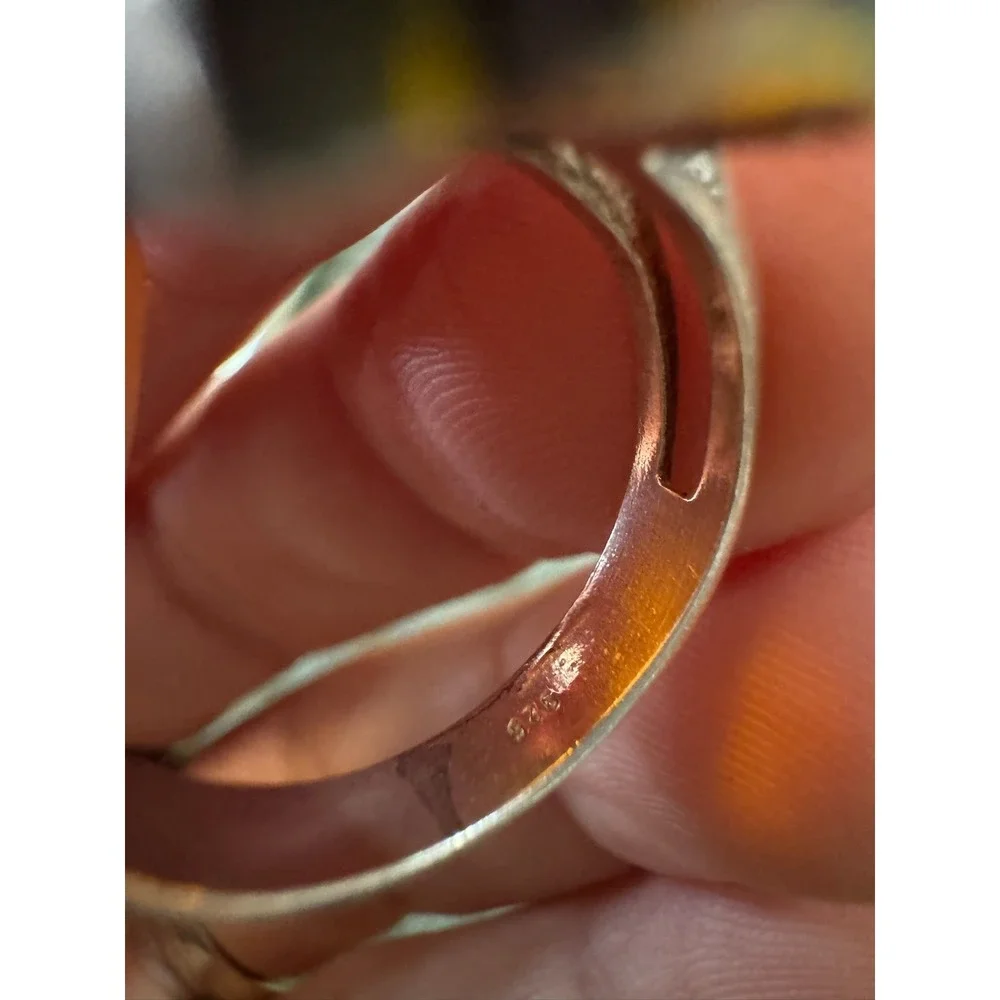 Sterling Silver 925 Amber Ring Statement Rectangle‎ Vintage Women Jewelry